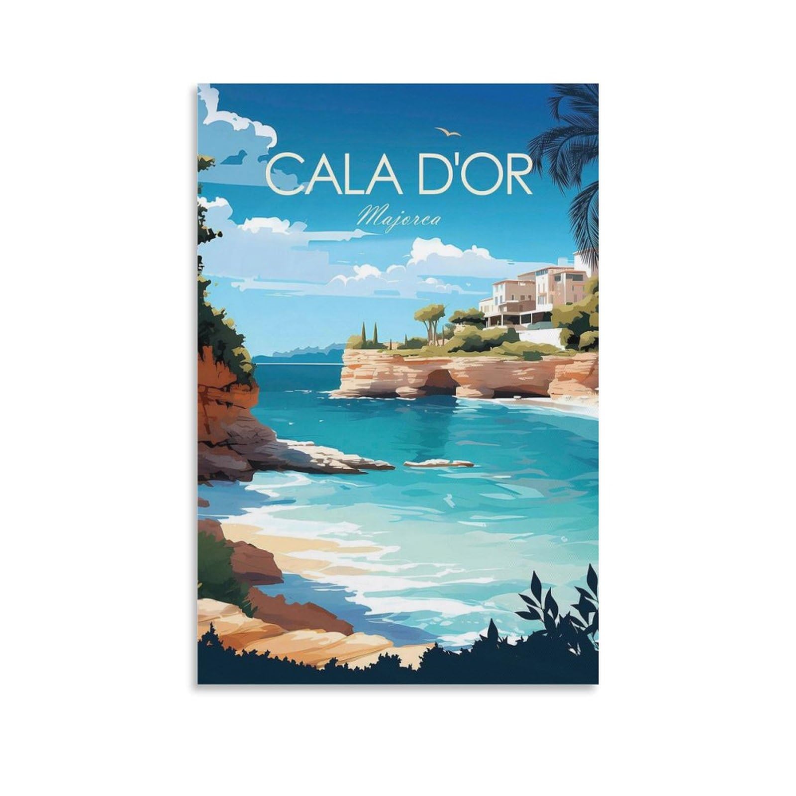 Fupmtklt Unframe-Style Cala D'or Traditional Poster Mallorca Travel Poster Spain Wall Art Personalised Travel Gift Balearic Islands Art Travel Art Poster Canvas Poster Bedroom Decor Landscape Office Room Decor Gift 08X12inc