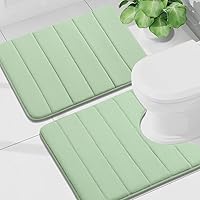 Vista 33 de Buganda Juego de 2 tapetes de baño de espuma viscoelástica y tapete para inodoro en forma de U, lavable a máquina, suave, antideslizante, Negro