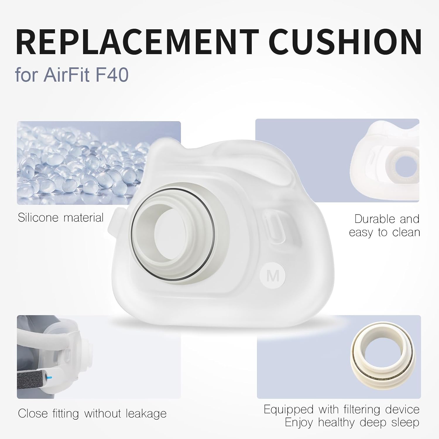 2 Packs Reliable Silicone Cushion for AirFit F40 Full Face Replacement Cushion (M) - Image 2