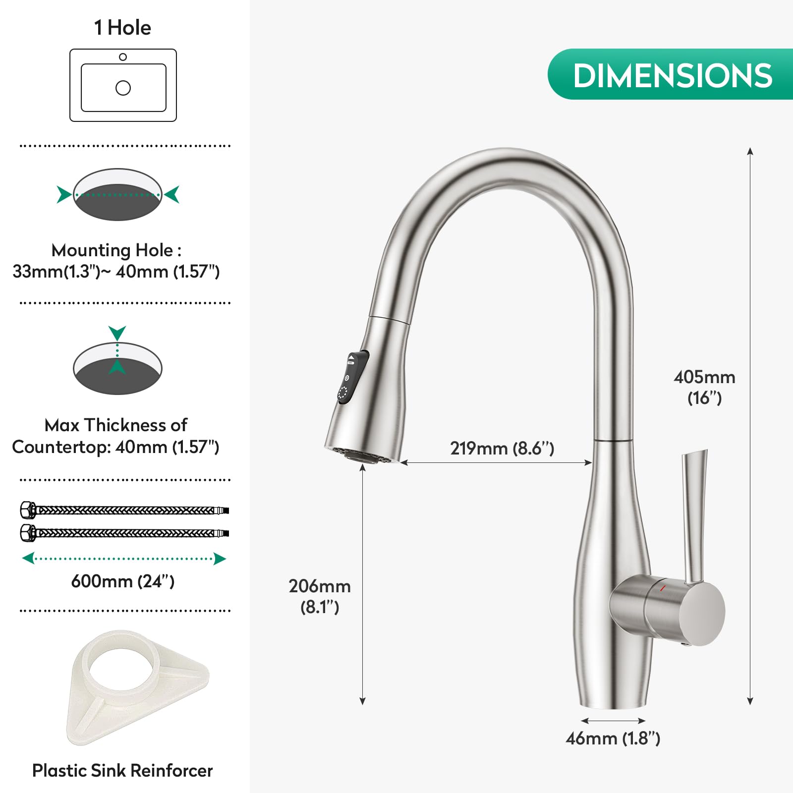 CREA Wasserhahn Küche mit 3 Funktionen Brause, Küchenarmatur mit Ausziehbarer Brause, 360° Drehbar Mischbatterie Küche, Spültischarmatur Küche, Edelstahl
