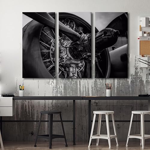 Miniatura 9 de Lienzo decorativo para pared, 3 piezas, póster de nariz de avión, arte de hélice gris, decoración del hogar, lienzo inspirador, decoración de pared