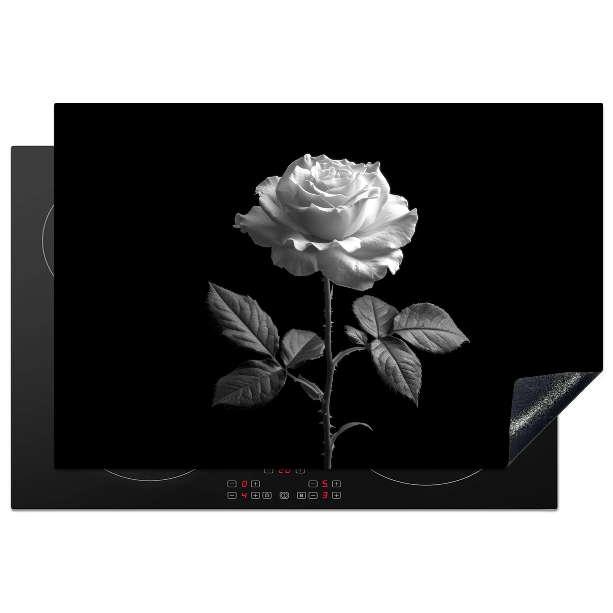 KitchenYeah© Induction Hob Protector Mat 20.3"x29.9" / 76x51.5 cm Cooker Top Protectors Cover Ceramic Covers Electric Hobs Vinyl Rose - Black and White - Flower
