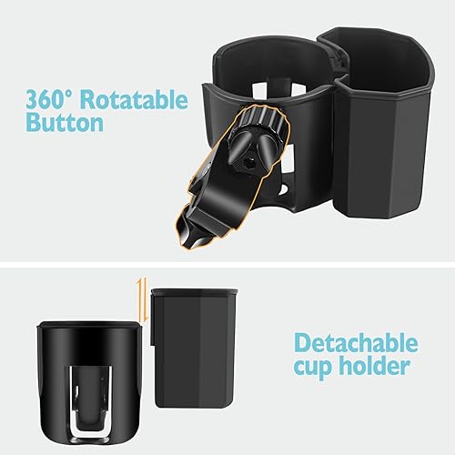 Miniatura 5 de Portavasos 2 en 1 para cochecito con soporte para teléfono, clip fuerte giratorio de 360, caja de almacenamiento grande para cochecito, silla de