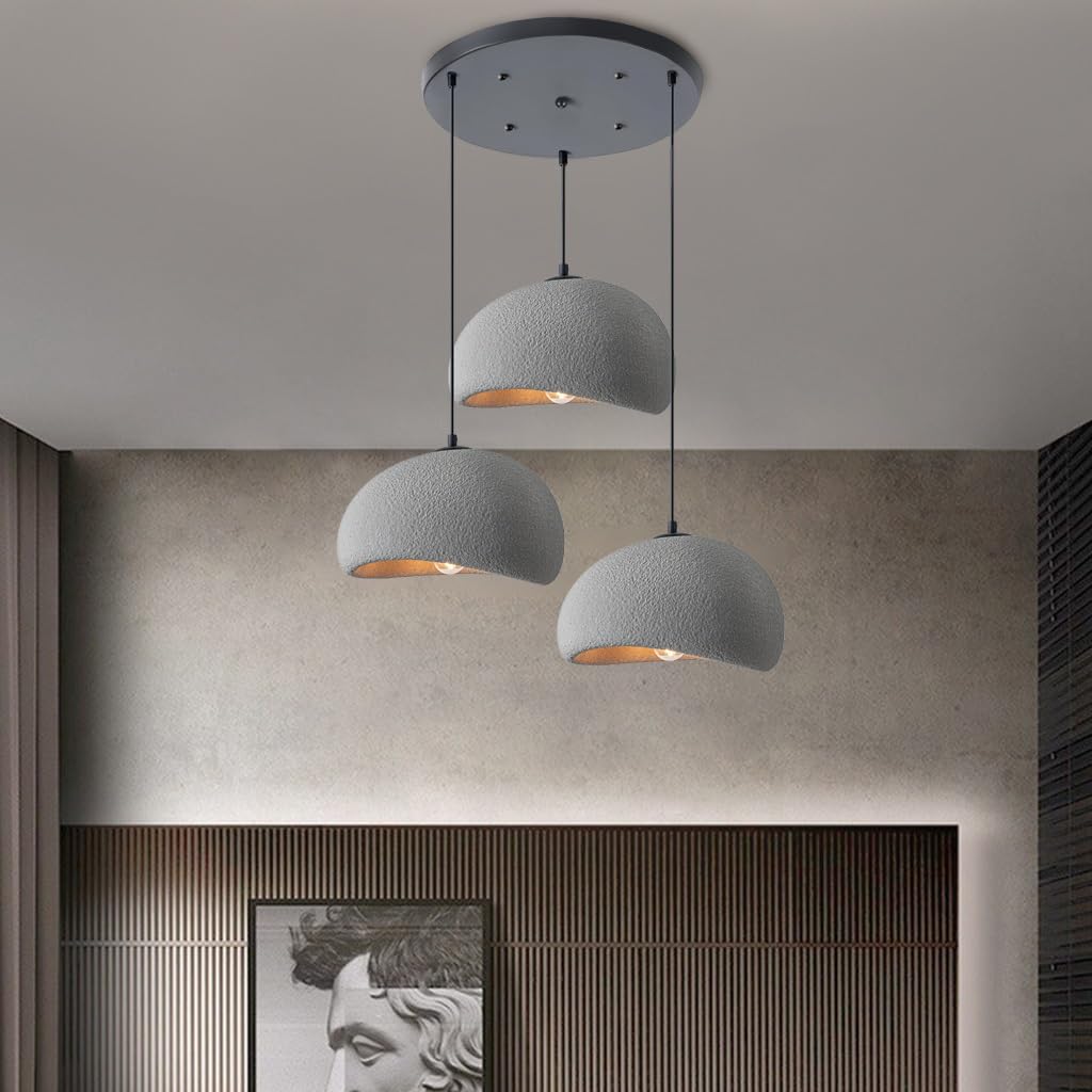 Kreative Wabi-sabi Pendelleuchte E27 3-flammig Moderne Kronleuchter Zementgrau Polyethylen Hängeleuchte Höhenverstellbar Für Esstisch Esszimmer Küche Inselleuchte Heimdekoration(A)