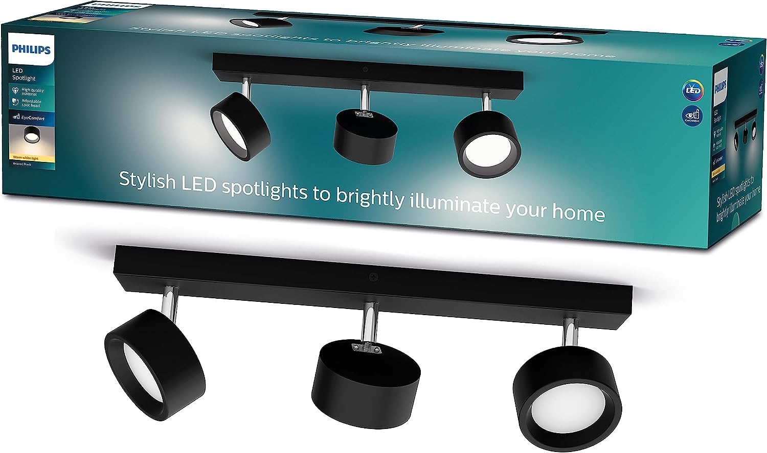 Philips LED Bracia Spot 3x5.5W Warm White 2700k [5.5W - Black] for Indoor Home Lighting, Living Room, Study, Office