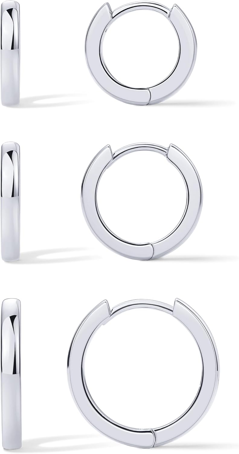 PAVOI 18K Gold Plated 925 Sterling Silver Posts 3 Pairs Hoop Earrings Set for Women | Huggie Earring Pack