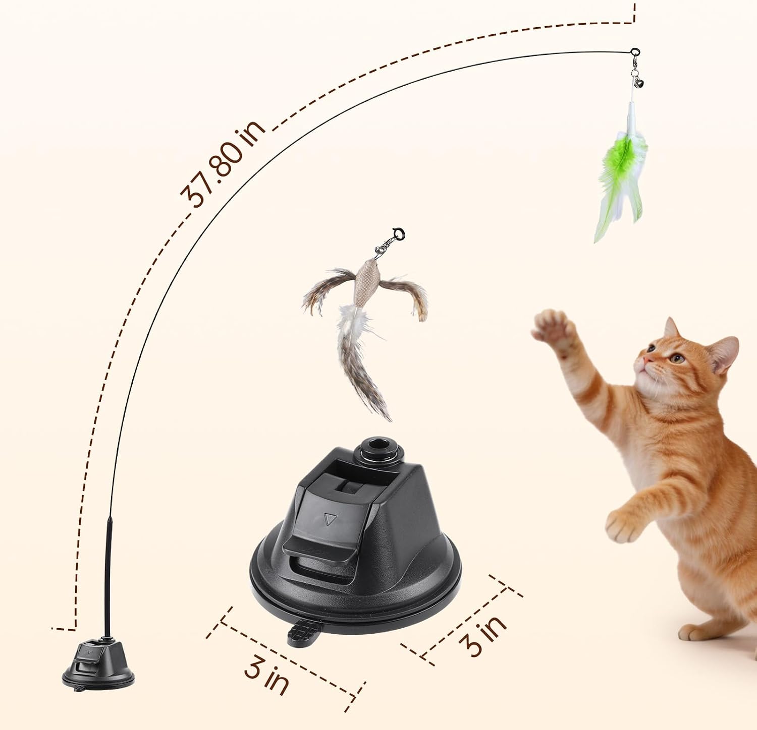 Interactive Cat Toys for Indoor Cats, Flying Bird Feather Toy, Cat Teaser Enrichment with Adhesive-Backed Suction Cups, Self-Play Teaser for Bored Cats