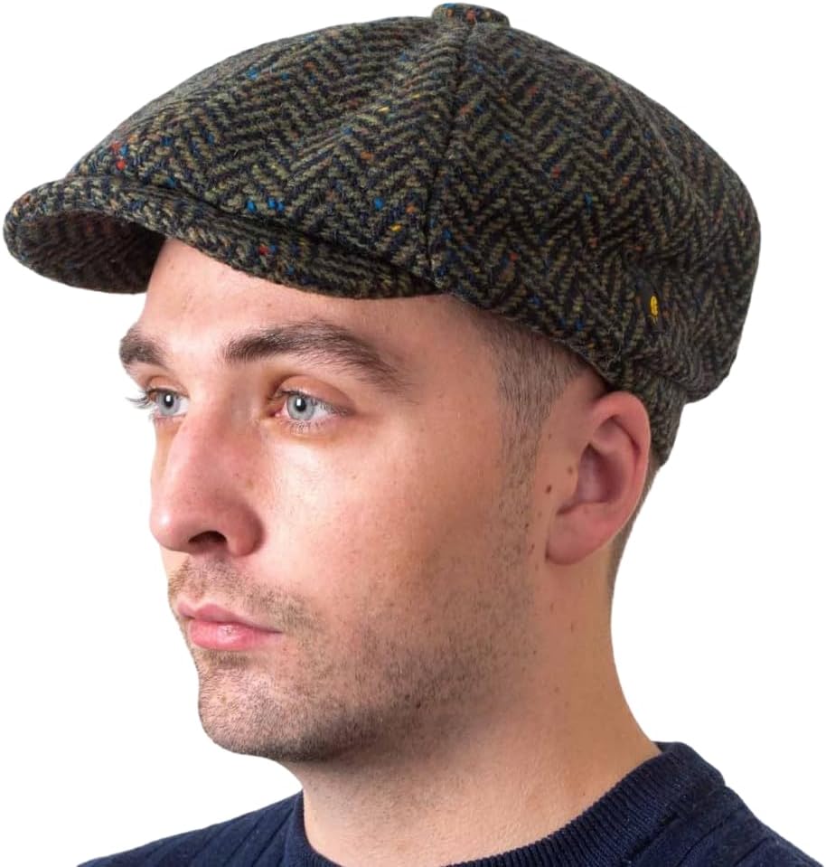 Hatman of Ireland Men's 100% Kerry Woollen Mills Tweed 8 Piece Cap Irish Newsboy Hat, Made in Ireland