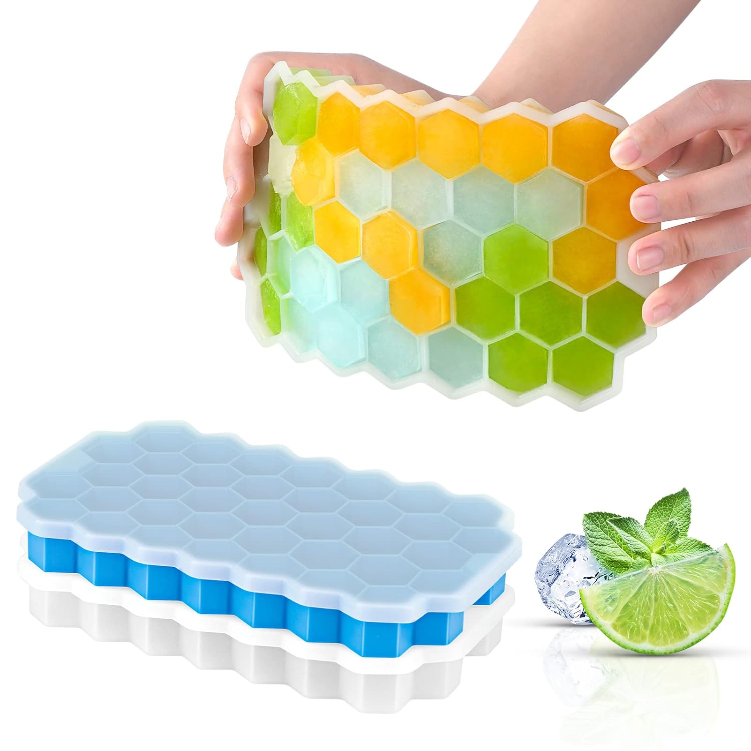 Buy Ice Cube Trays with Lids,2Pack 74 Ice Cubes Food Grade Silica Gel