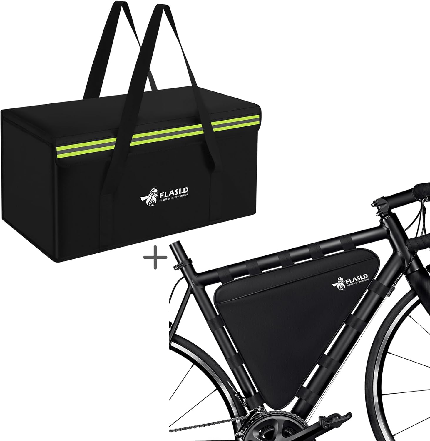 FLASLD Fireproof Ebike Frame Triangle Bag Battery Hanging Bag and Large Fireproof Lipo Bag