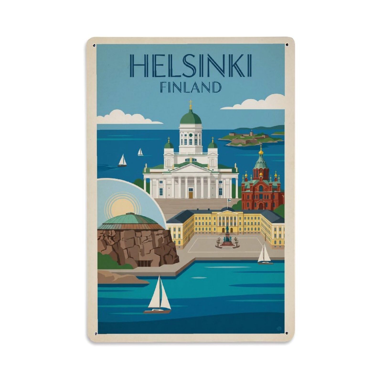 Metal Tin Sign Vintage Travel Finland Helsinki