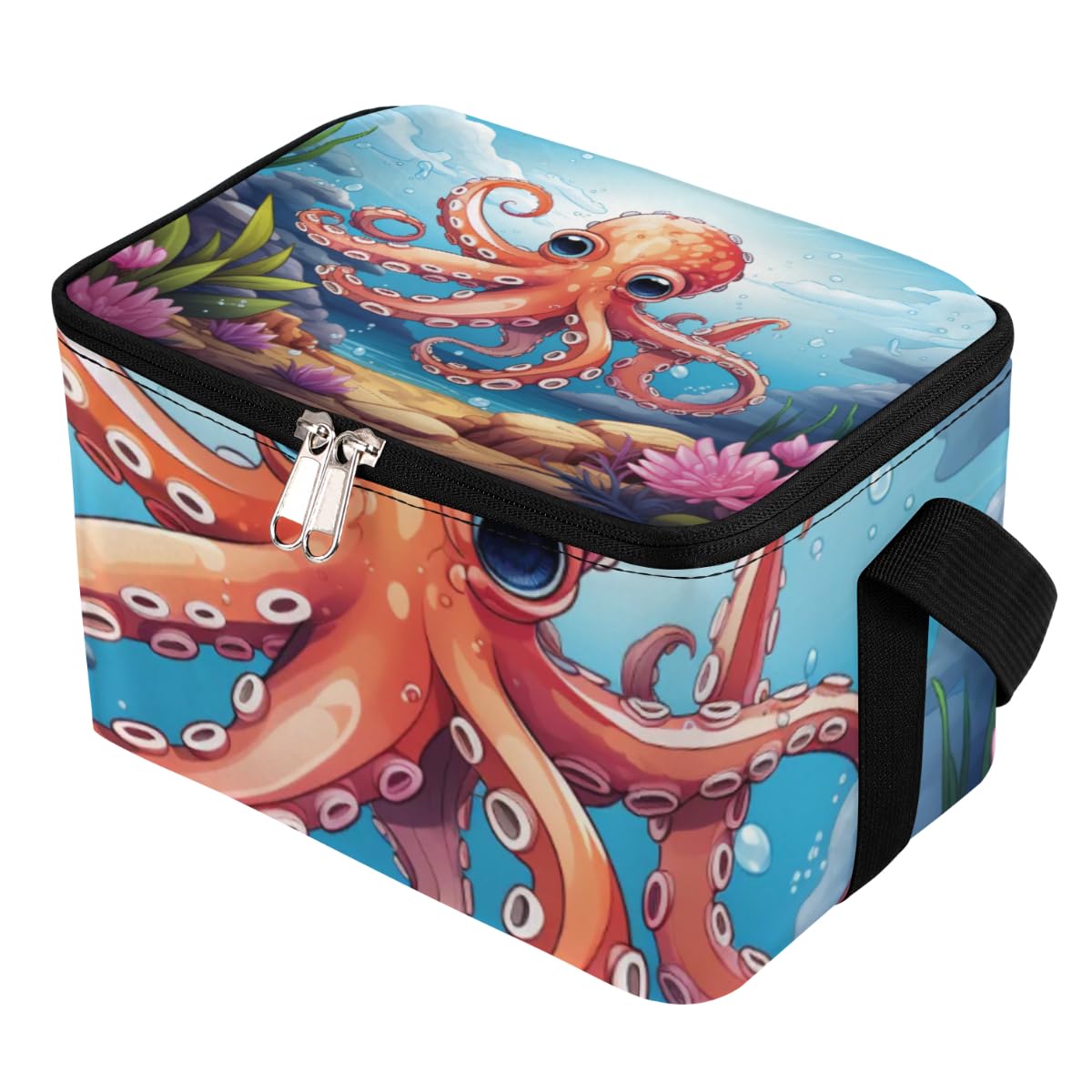 GzLeyigou Lunch Bags for Women Men 9 Cans,Octopus Hot & Cold Food Delivery Bag Insulated Grocery Bag Insulated Lunch Box Ocean Animal Cooler Bag for Office Work Picnic Beach