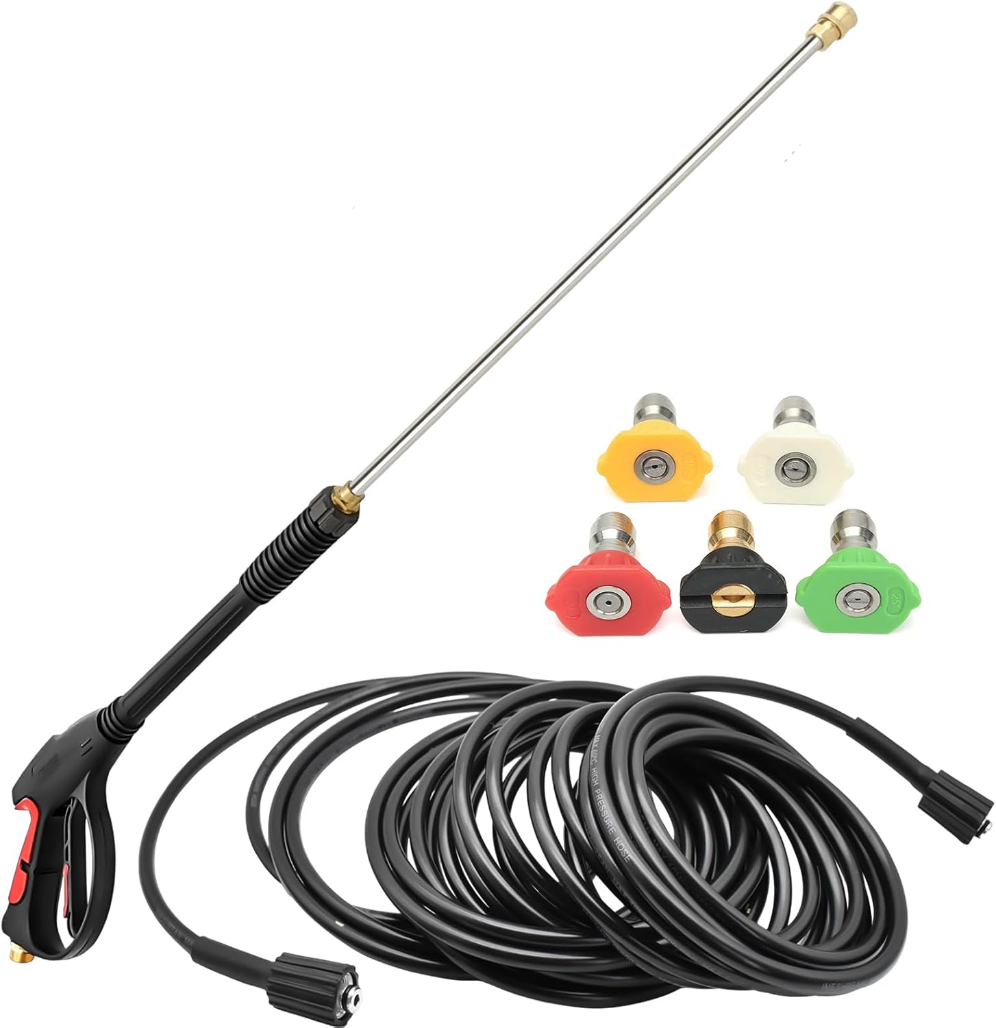 Pressure Washer Gun and Hose Kit, 4000PSI Power Washer Gun with 26FT Power Washer Hose & Extension Wand for Gas & Electric Pressure Washers,40 Inch Adjustable Length, M22 Fitting, 5 Nozzle Tips