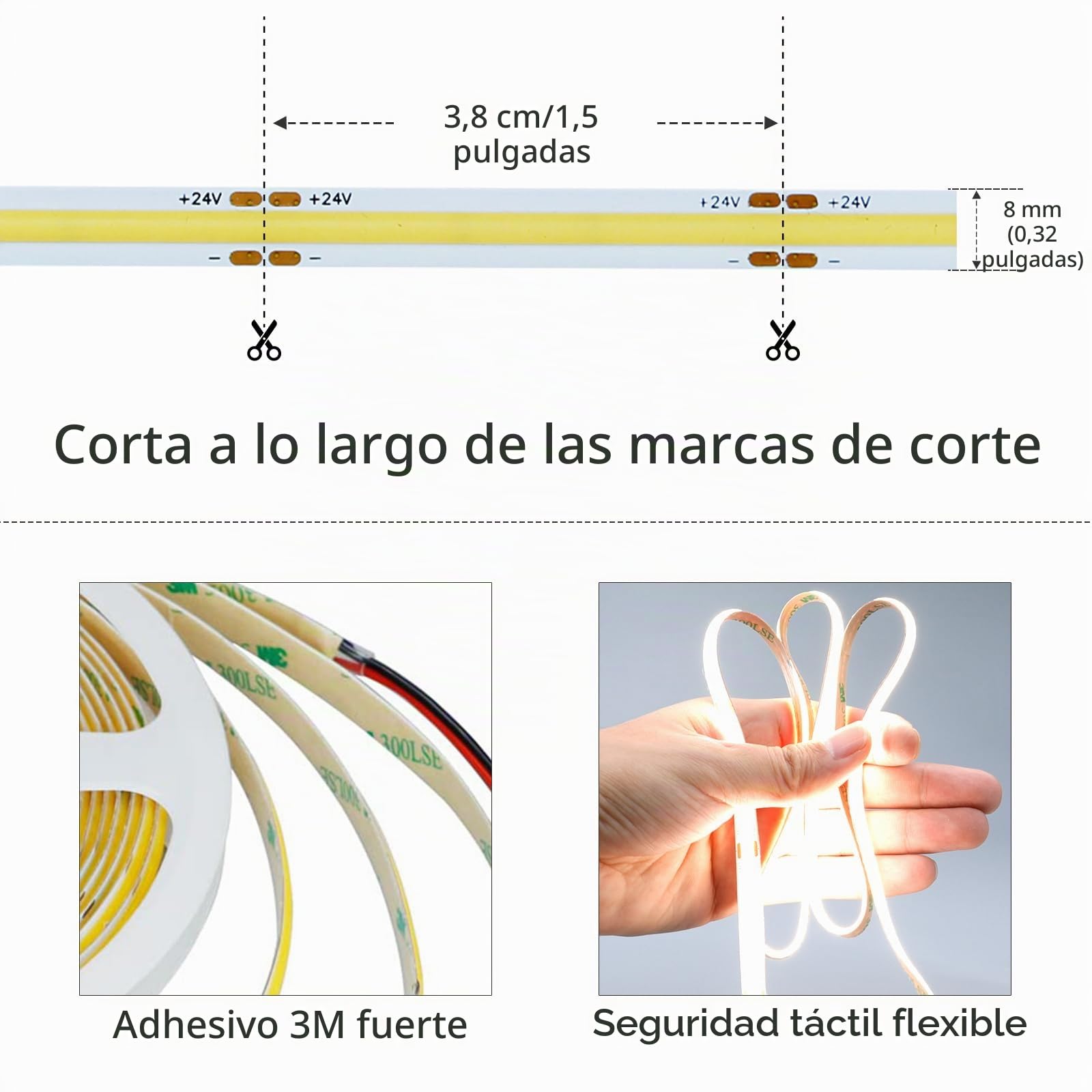 GOMING 24V 10M Sensor de Movimiento COB LED Tira de Luz Blanco Natural 4000K CRI 93+ IP20 No Impermeable con 24V 3A Adaptador de Corriente para Armarios de Cocina Escalera Escaparate Dormitorio Cama