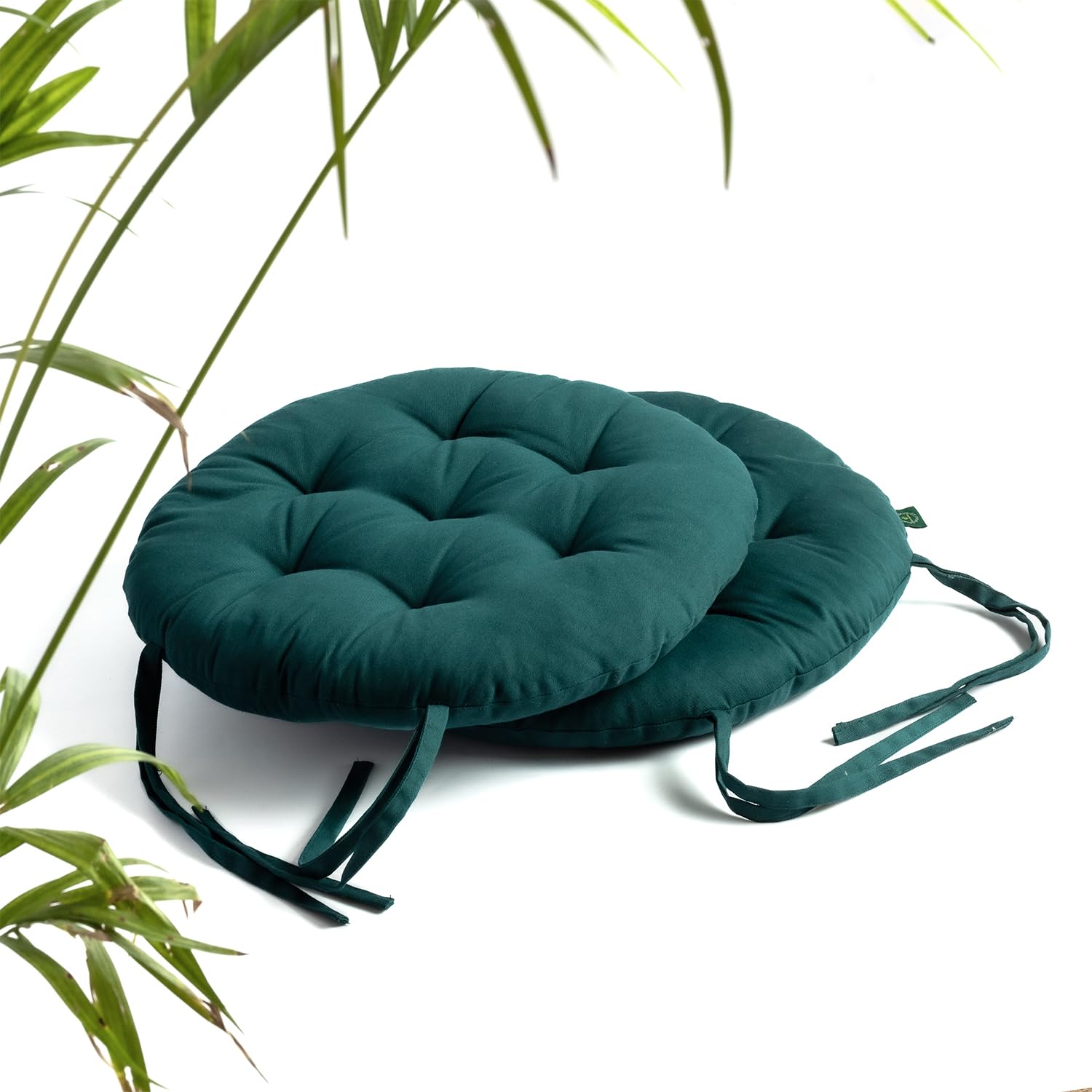 VASI IMPEX Round Chair Pad|Reversible Chair Pad Cushions|Chair Cushion Pad|Chair Cushion Chair Pad Emerald Green 40 x 40 x 8 cm (Pack of 6)