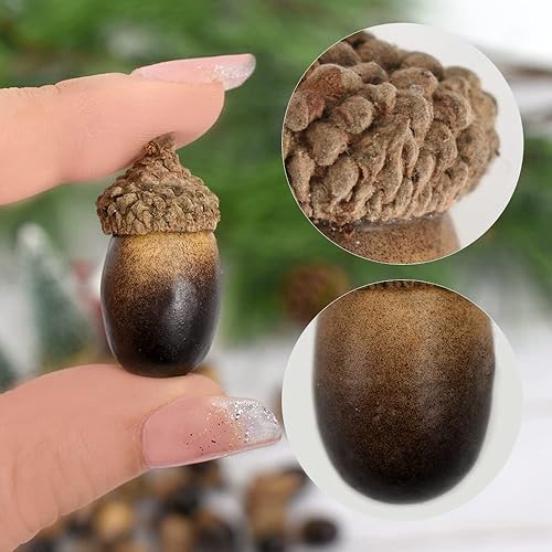 Miniatura 3 de HUIANER Bellotas artificiales, 50 unidades, bellotas falsas, simulación, frutas, manualidades, para decoración de Navidad, decoración de la casa y
