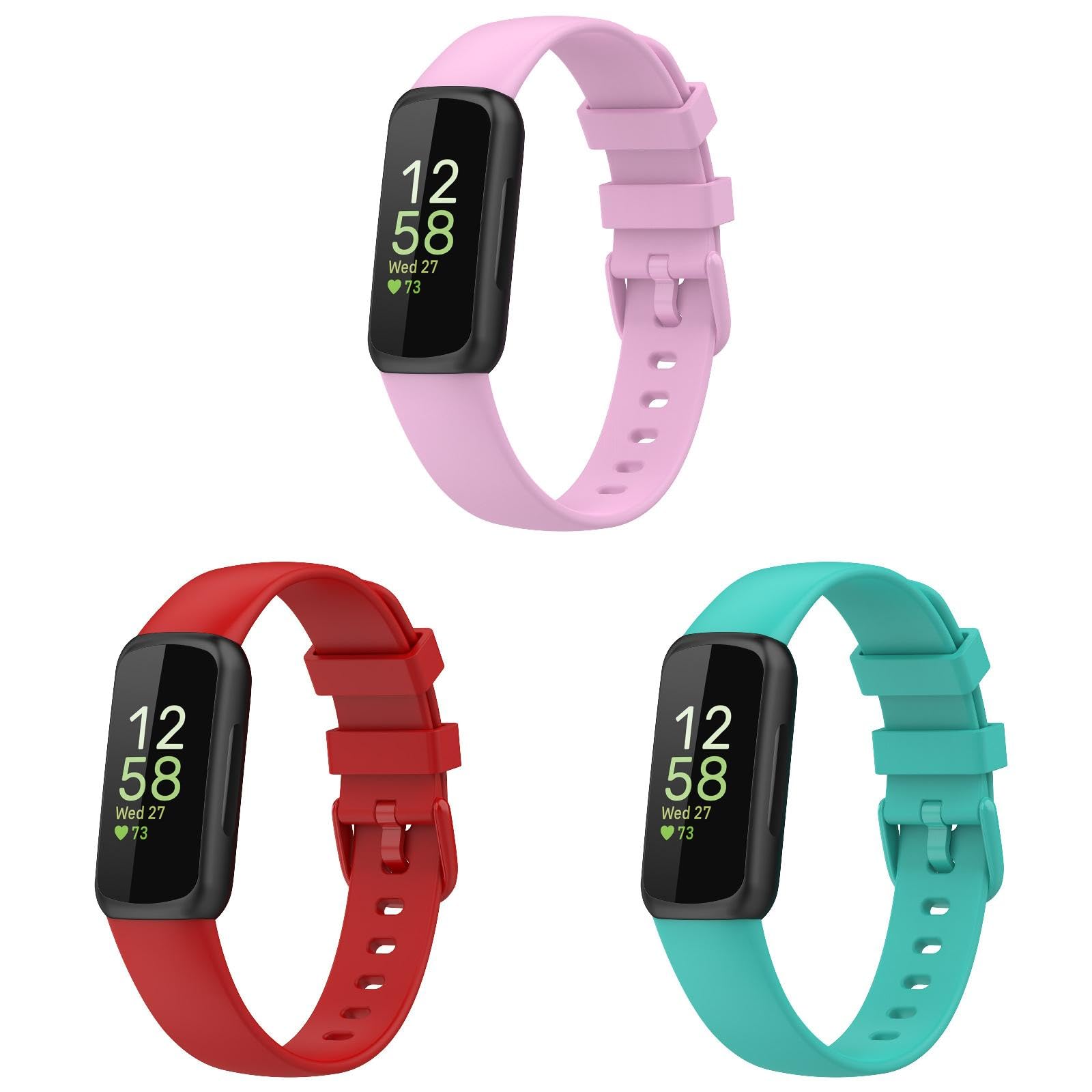 Straps Compatible with Fitbit Inspire 3 Strap, 3 Pack Adjustable Wristband Silicone Sport Band for Fitbit Inspire 3 Activity Tracker (Pink/Red/Mint)