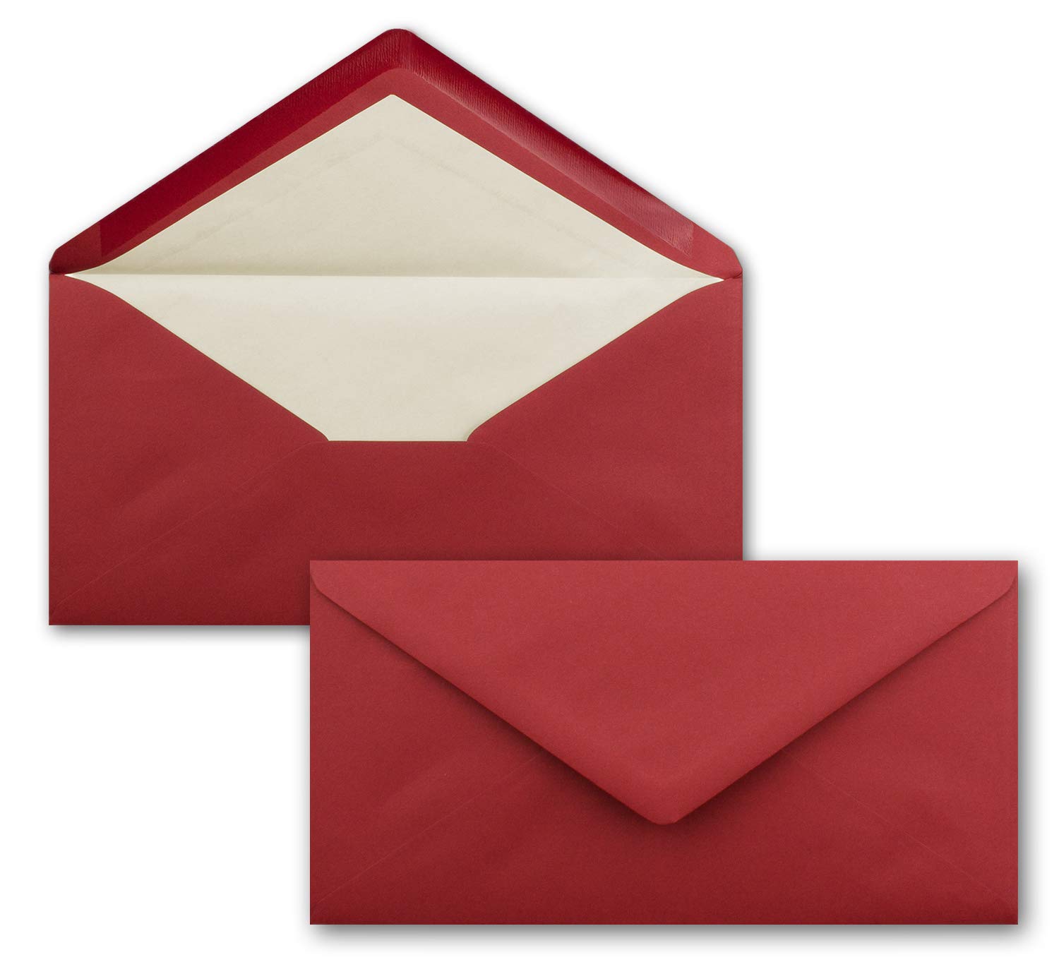 Lot de 250 enveloppes longues Rouge foncé avec doublure en soie blanche 11 x 22 cm 80 g/m² Idéal pour invitations, cartes de Noël, cartes de vœux de la série Colorful