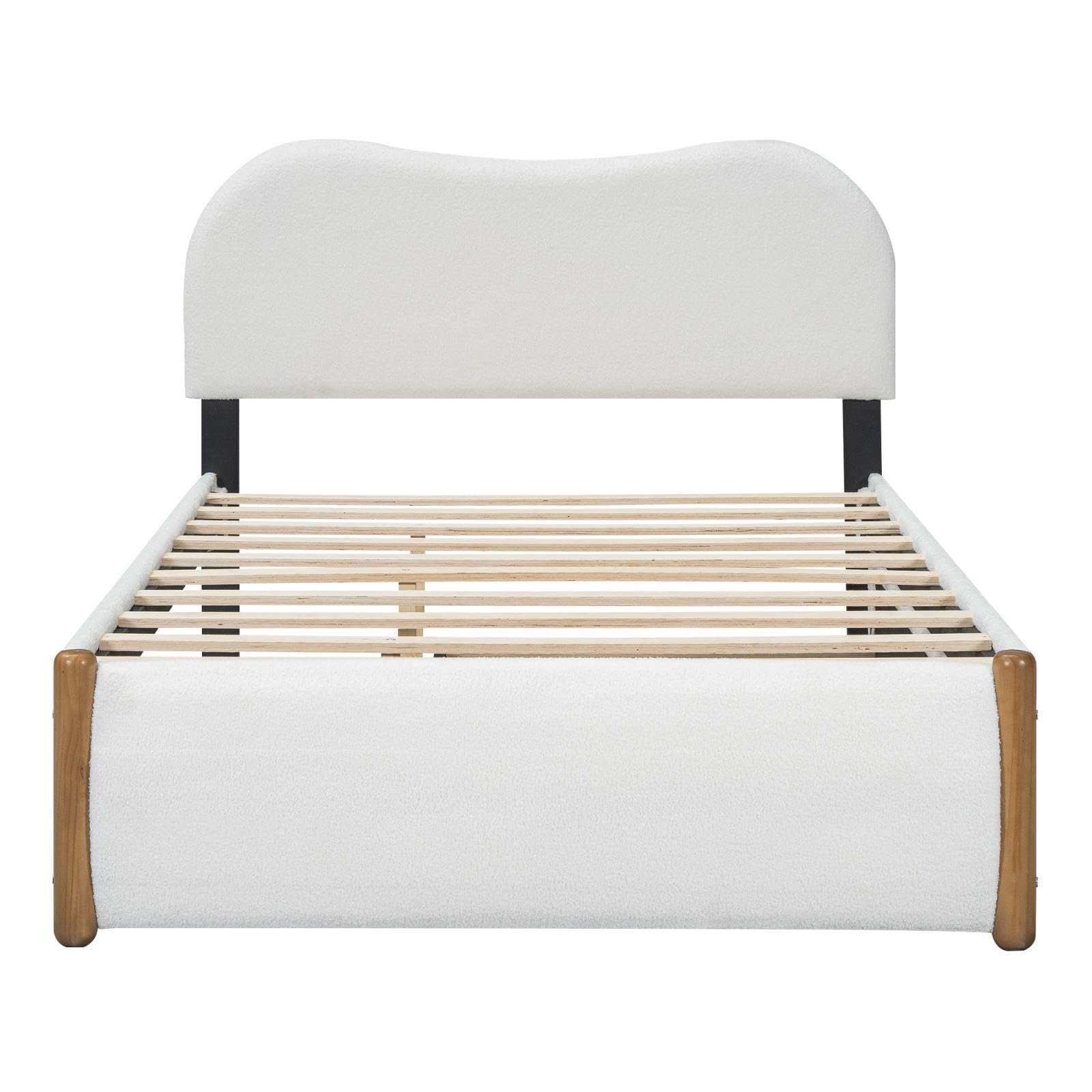 Sweiko Lit Plat 140 * 200cm, lit rembourré en Bois avec lit gigogne Pratique, Cadre de lit pour Enfants,lit Adult Double