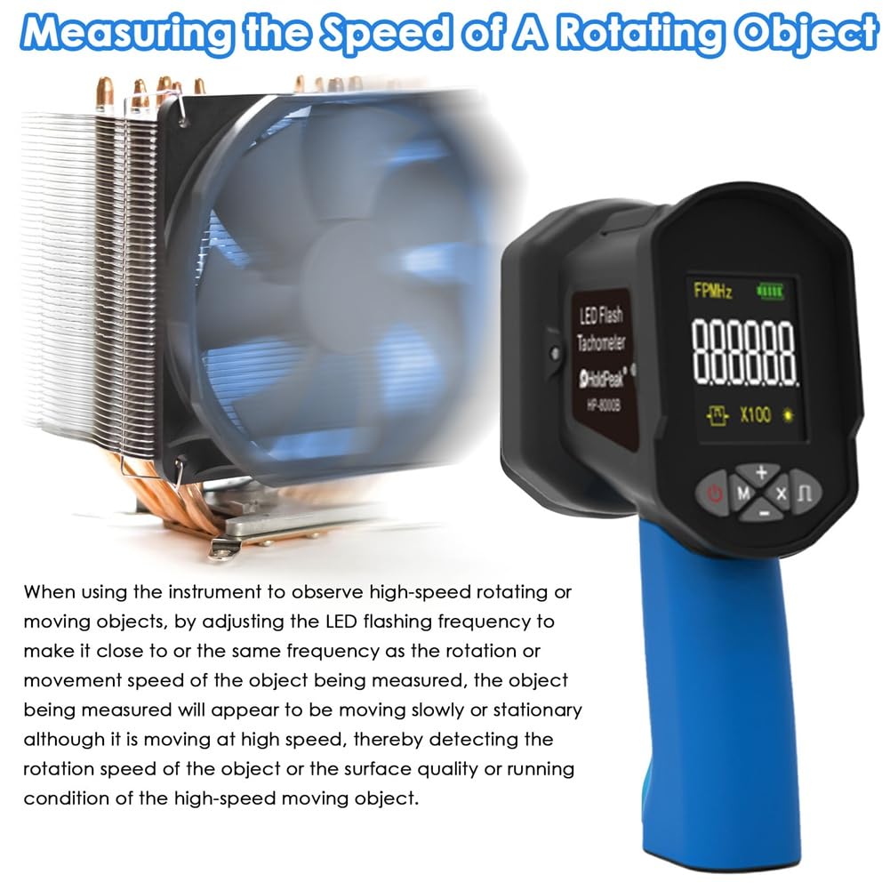 Estroboscopio Digital de Mano de 60 A 99999 FPM, Tacómetro con Luz Estroboscópica Sin Contacto, Alta Precisión, 0,001%, Flash LED, Azul