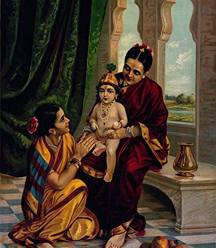 Image of Tallenge Infant Krishna Sitting On Yashodas Lap - by Raja Ravi Varma Small Poster Paper (12 x 9 inches)