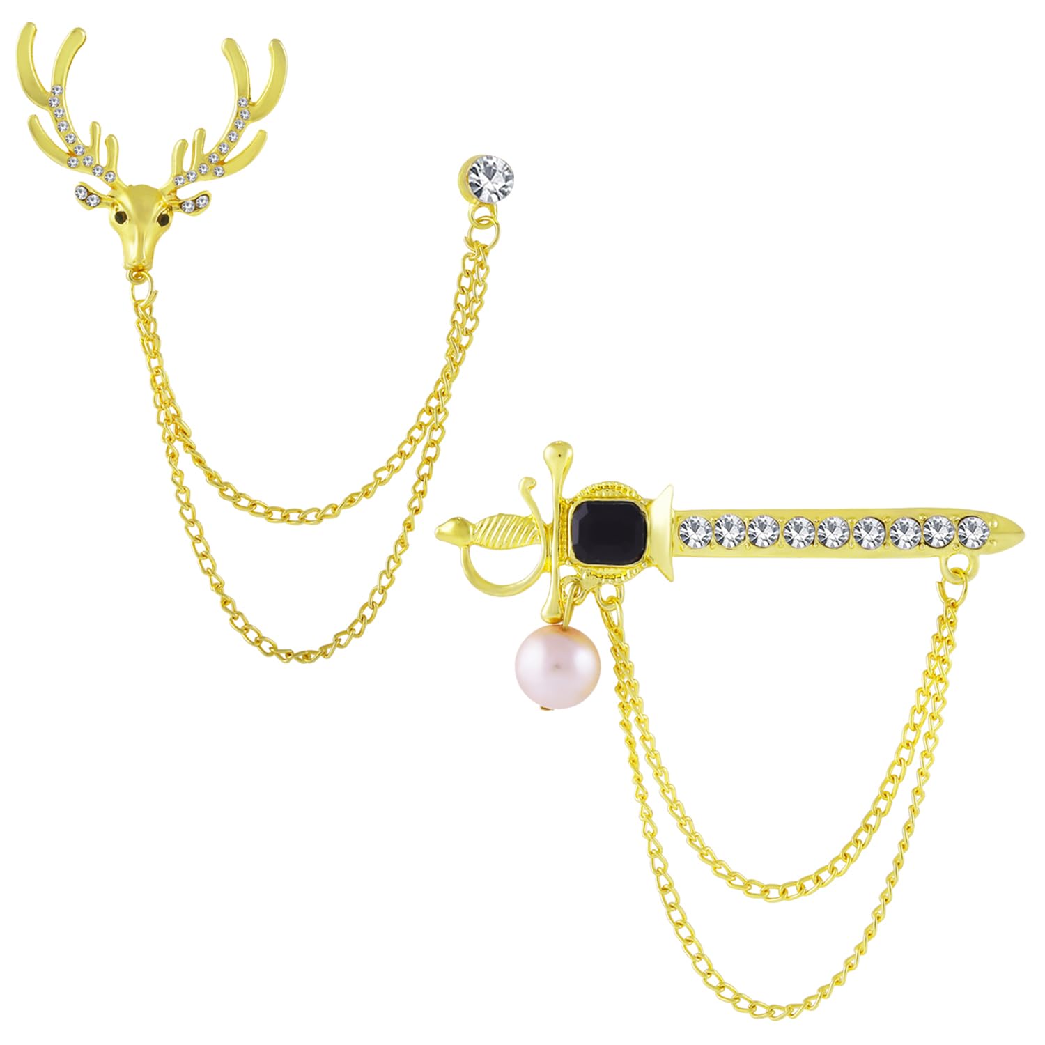 Okos Gold Plated MenS Jewellery Combo Of 2 Indo Western Reindeer And Royal Sword Alloy Brooch Lapel Pin Studded With Multi Colour Crystal Stones For Boys And Men CO1000377 (B0948TGH6L) Amazon Price History, Amazon Price Tracker