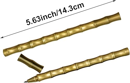 Miniatura 2 de Maydahui 5 bolígrafos de bambú de latón macizo con 12 recambios reemplazables, bolígrafo retro de latón dorado, tinta negra, bolígrafos de