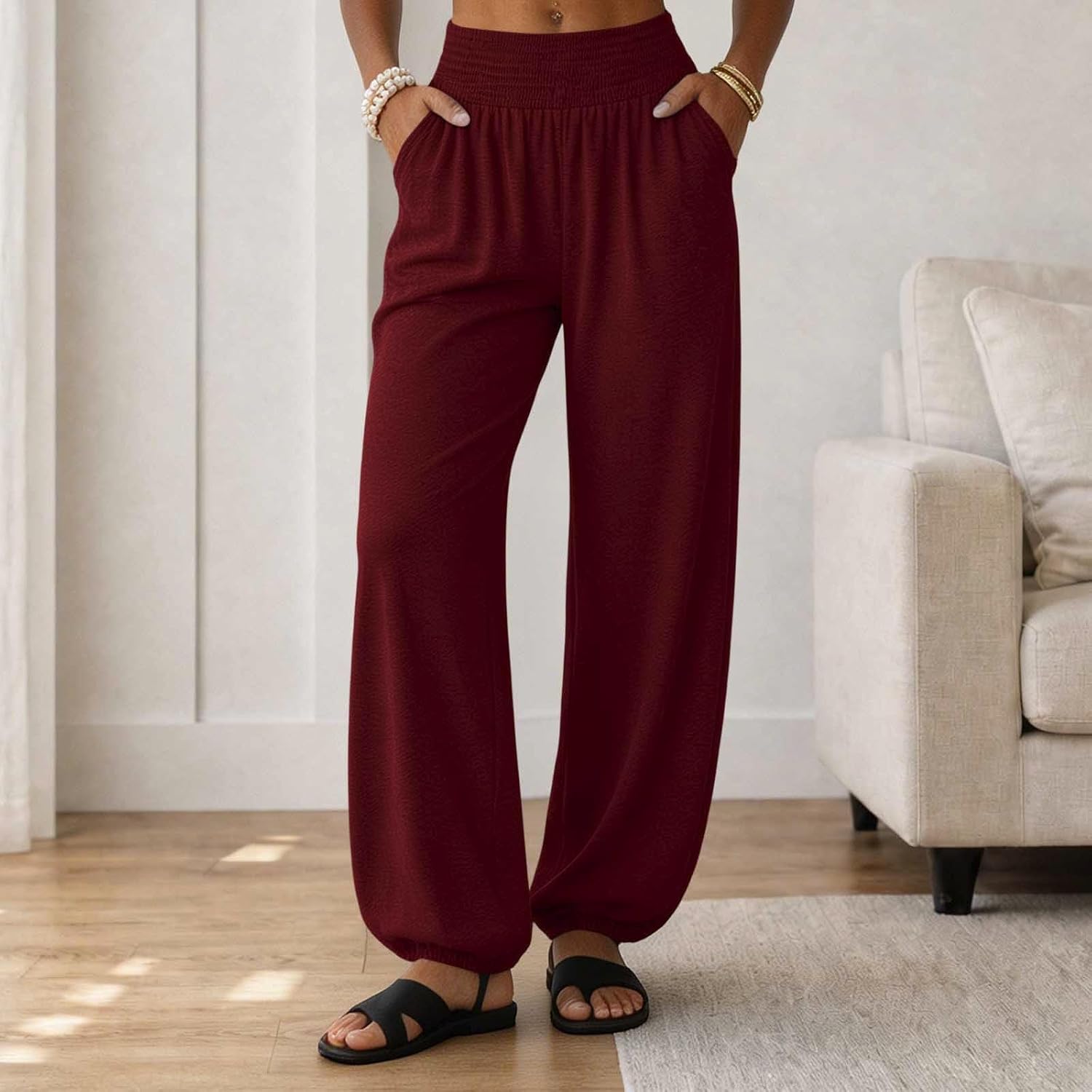 Sweatpants Women Workout Lounge Joggers Athletic Cinch Bottom Pants High Waist Loose Fit Cuffed Pants with Pockets
