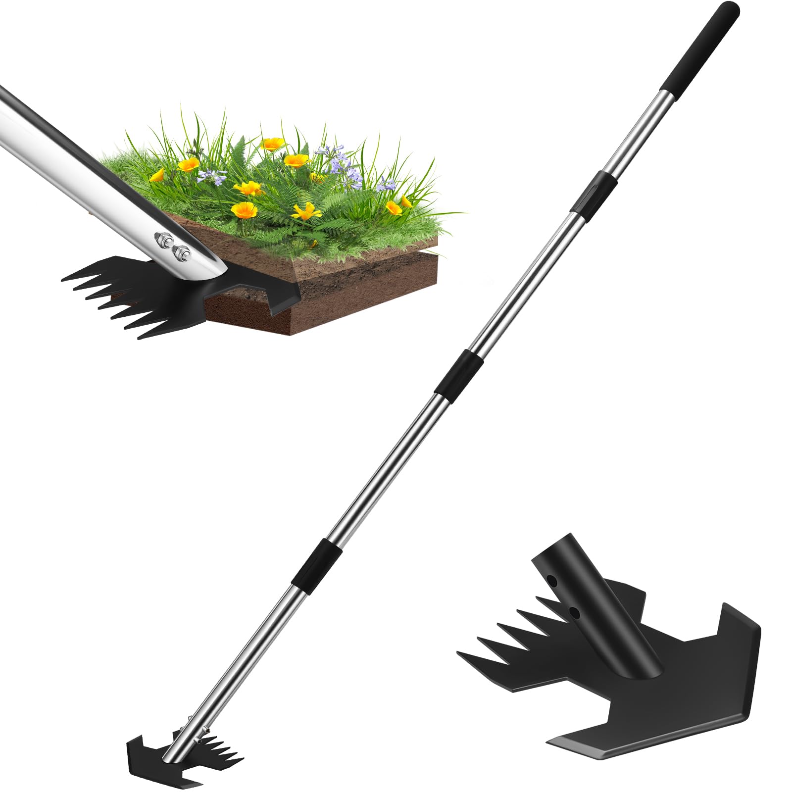 CAROD Hoe Garden Tool, Scuffle Garden Hoe for Weeding with 30-60 Inch Steel Long Handle, Dual Use Sharp Gardening Hula Hoe, Adjustable Rocket Shaped Weed Remover Action Hoe