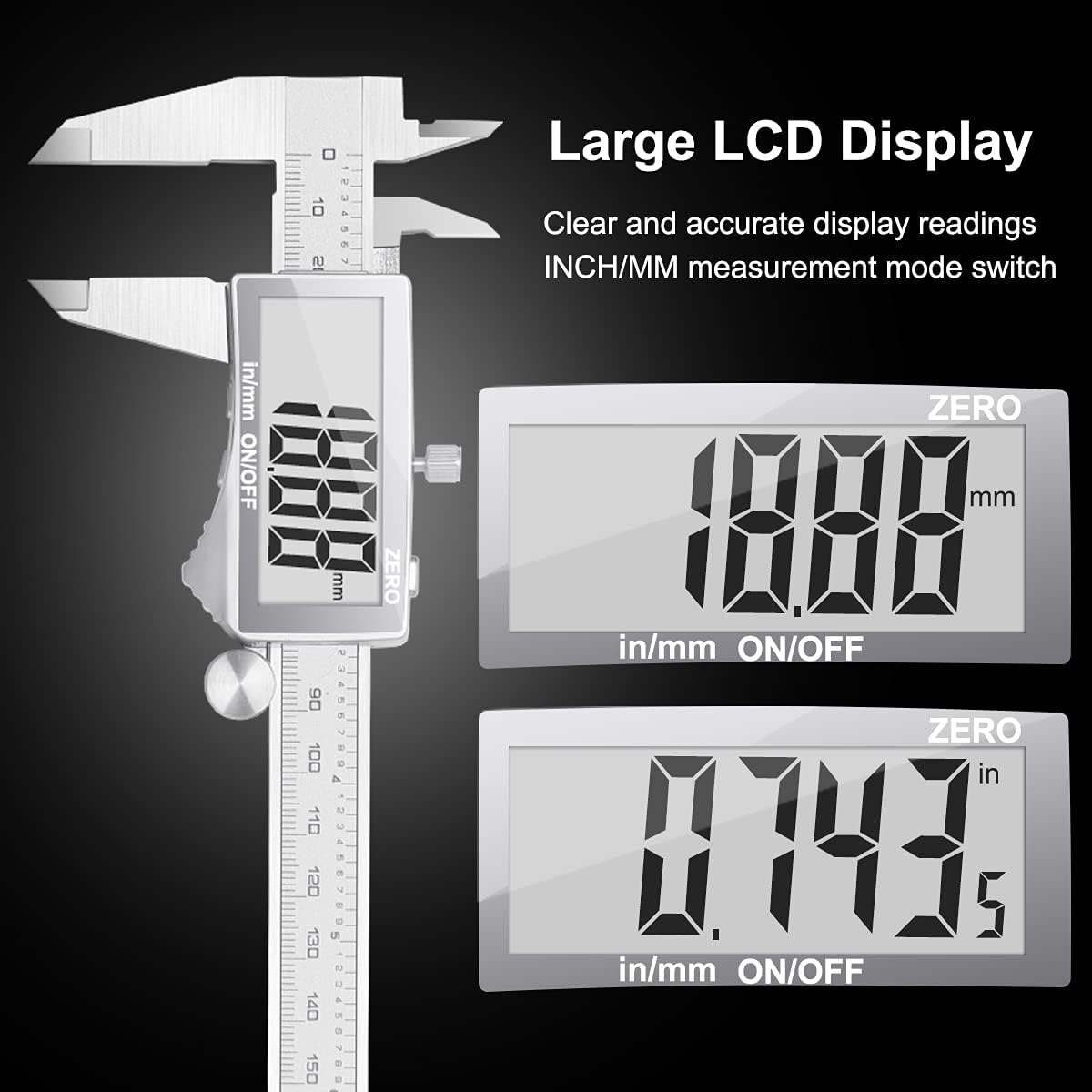 Digital Caliper, Caliper Measuring Tool with Stainless Steel, Preciva Digital Vernier Calipers 6 Inch Electronic Micrometer, Digital Micrometer with LCD Screen, Fraction/Inch/Metric Conversion