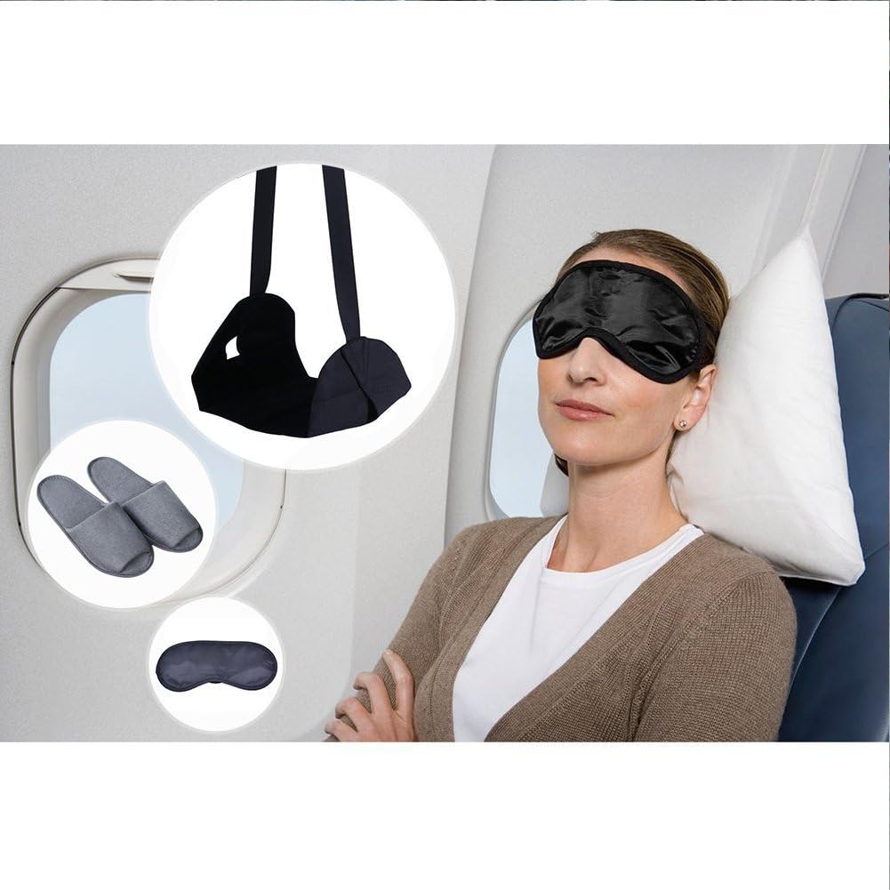 WOSON Footrest Flight Carry-On Adjustable Height Foot Rest Travel Accessories Footrests Hammock, Disposable Slippers,Eye Mask