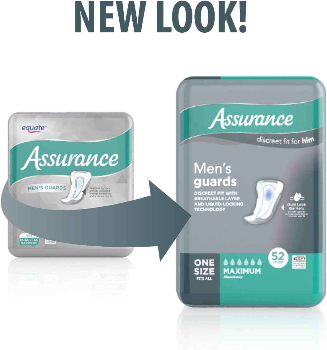 .Assurance Men's Guards, Maximum Absorbency Total 52 Count. (Pack of 1)