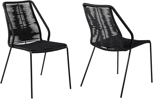 armen LIVING LCCPSIBL - Silla de comedor apilable de acero para interiores y exteriores con cuerda negra, juego de 2