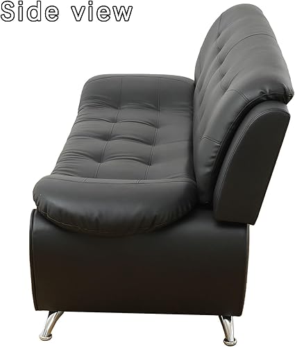 Miniatura 7 de Juego de sofás de cuero para sala de estar, juego de muebles de 3 piezas, incluye sofá de 3 plazas, sofá de 2 plazas y sillón (sofá, negro)