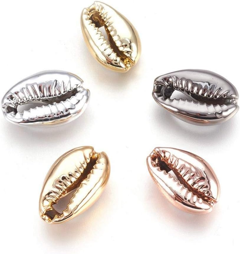 About 50pcs Golden Electroplated Shell Beads Cowrie Shells Natural Seashells for Wakiki Hawaii Anklet Bracelet, Craft Making, Home Decoration, Beach Party (Mixed Colors)