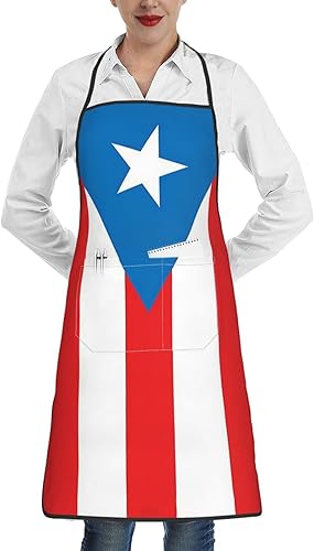 bzaxxqi Aaprones con bandera de Puerto Rico, delantales de Puerto Rico para hombres y mujeres con bolsillos, delantal de chef ajustable para cocinar