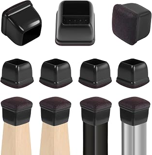 RCHYFEED 24 Protectores de Piso de Silla Mejorados de Silicona Negra,14-36mm Tapas Copas para Patas de Muebles con Almohadillas de Fieltro para Proteger Suelos de Madera Dura de Arañazos, Cuadrado