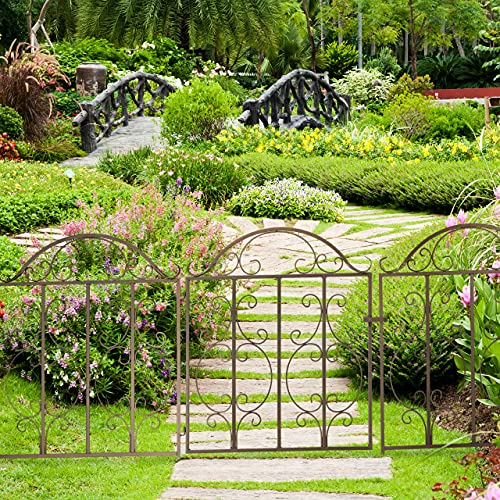 Relaxdays Gartentor, 3-teilig, Stahl, Gartenpforte Ornamente, Gartentür mit 2 Zaunelementen, HxB: 98,5 x 185 cm, Bronze