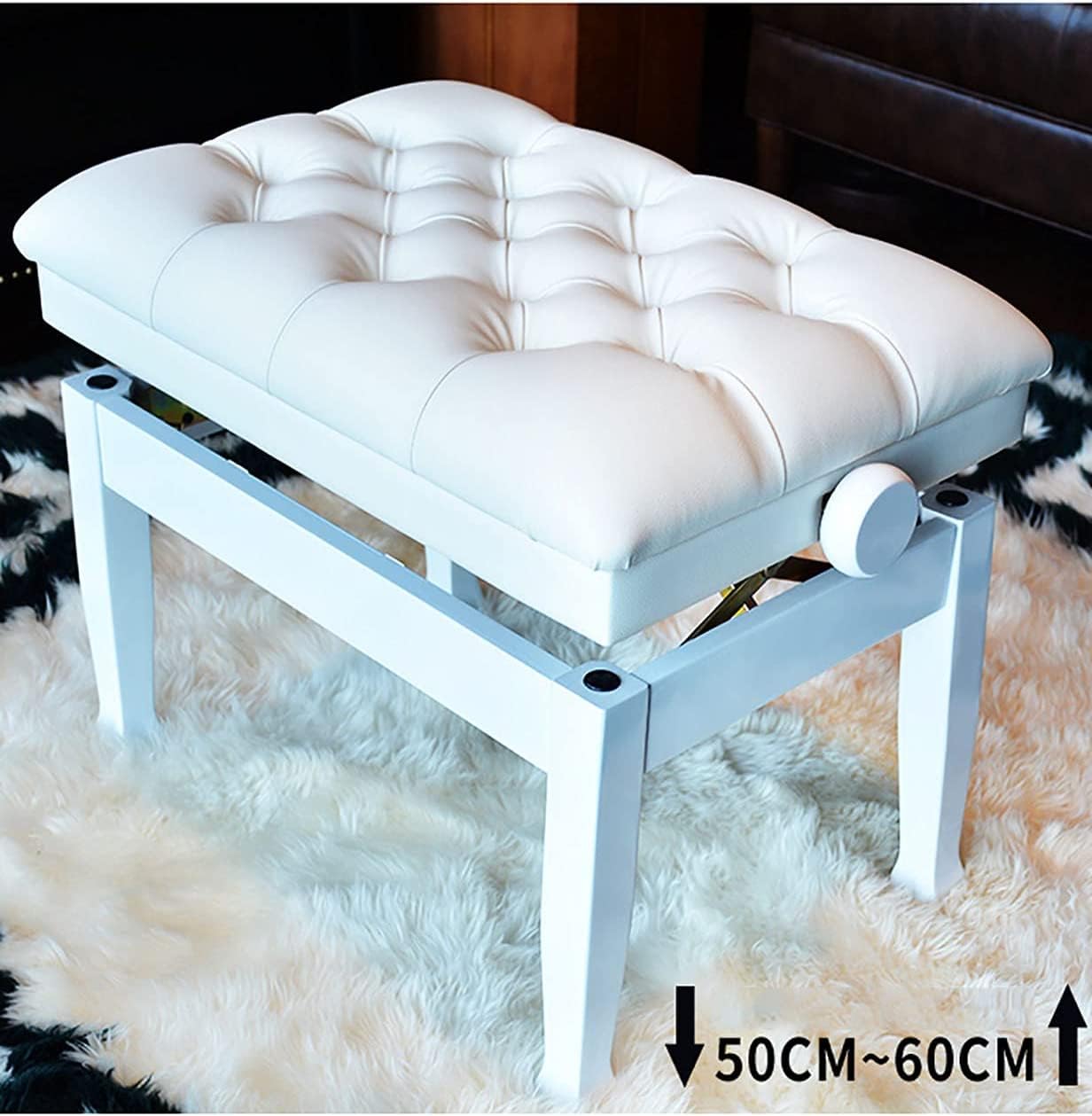 Klavierhocker, Bank, Frisiertisch, Solo-Keyboardhocker, 10 cm höhenverstellbar, in Weiß, ohne Stauraum, 60 x 40 50-60 cm