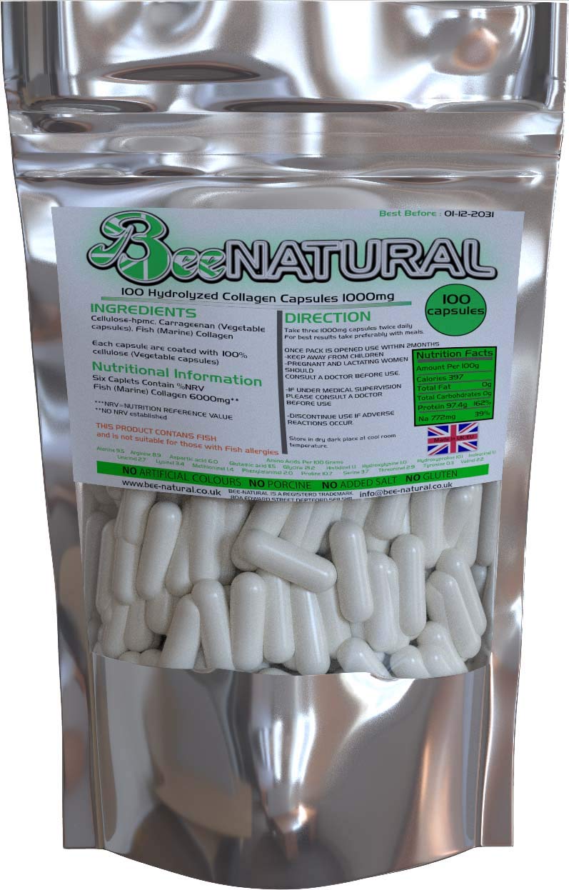 100 Hydrolyzed Collagen Capsules 1000mg Bee-natural