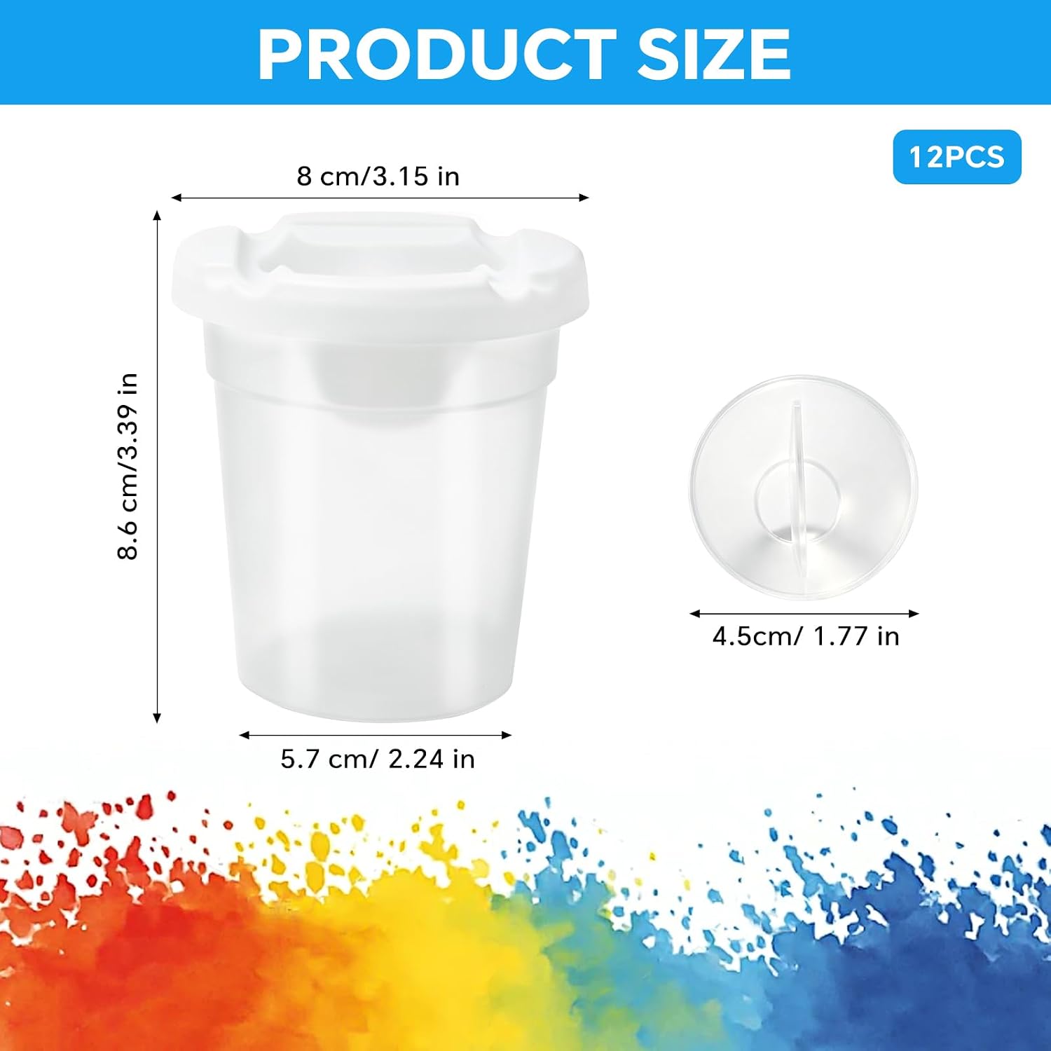 12 Packs No Spill Paint Cups with Lids for Kids Reusable Spill Proof Paint Cups Small Plastic Paint Containers with Lids Spill Proof Water Cup for Painting School Classroom & Art Crafts Supplies