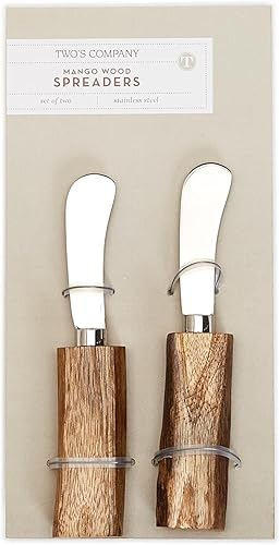 Miniatura 3 de Two's Company - Juego de 2 esparcidores de madera con mango de borde natural en tarjeta de regalo