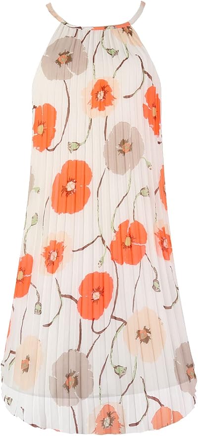 Ellames Women's Summer Swing Dress - Spaghetti Strap Pleated Chiffon Dress With Belt - View #4