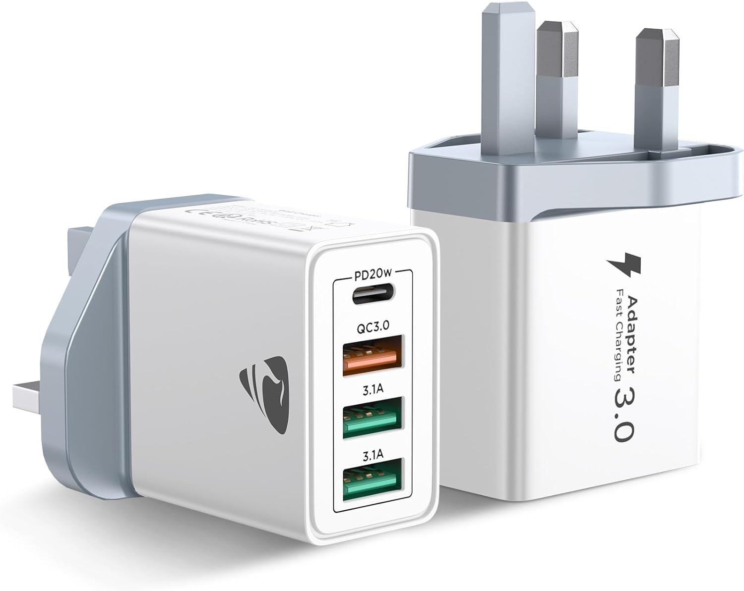 2-Pack USB Plug UK,40W 4 Ports Fast Charger Plug PD Type C Power Adapter + QC USB Wall Charger,Fast USB C Multi Plugs for iPhone 16 15 14 Pro Max 13 12 SE,Samsung S24 S23 Note 20 A71 A53,iPad etc