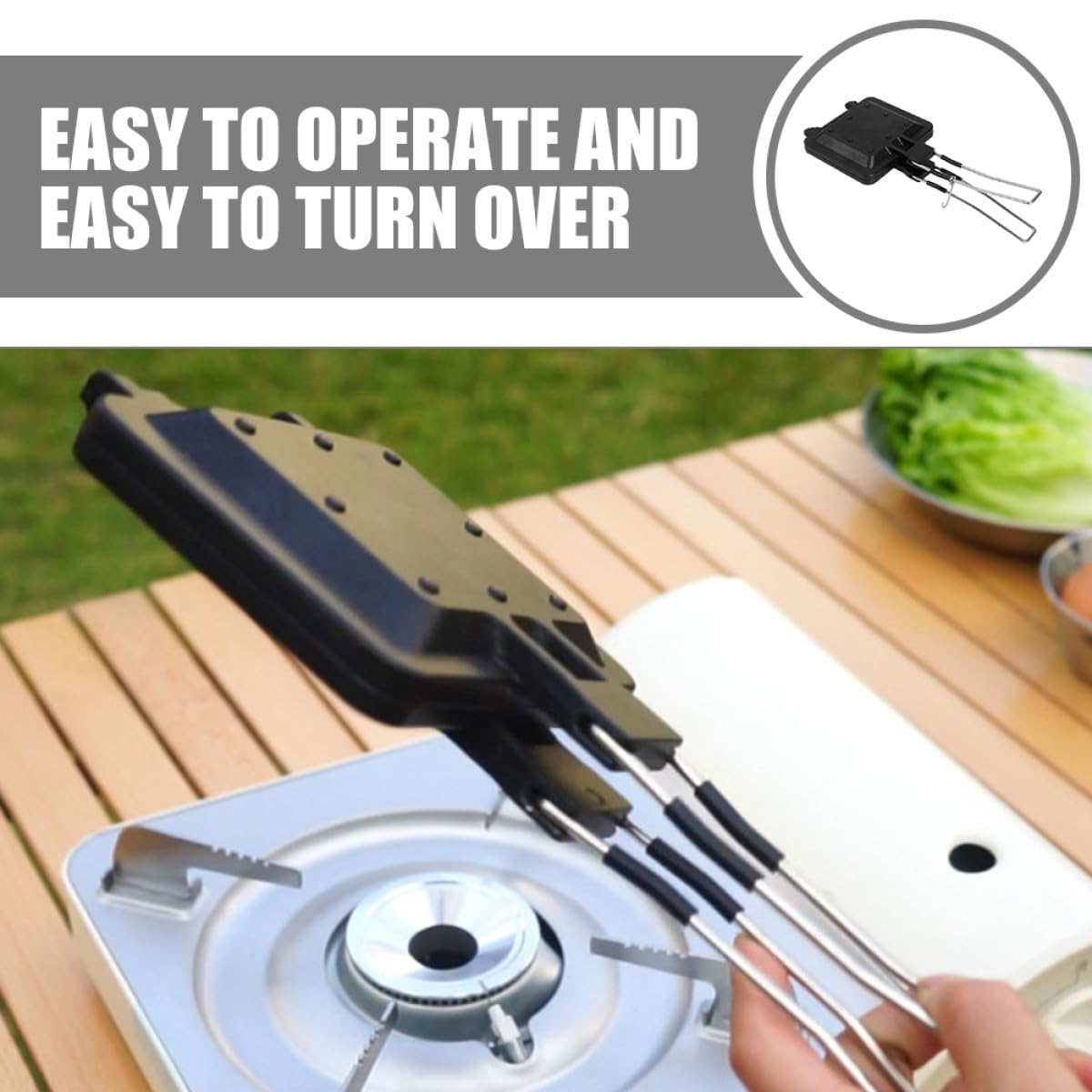 Teglia per Panini Antiaderente in Acciaio Inox e Lega di Alluminio Piastra Multifunzione per Sandwich e Waffle Utensile da Cucina Portatile per Uso Interno ed Esterno