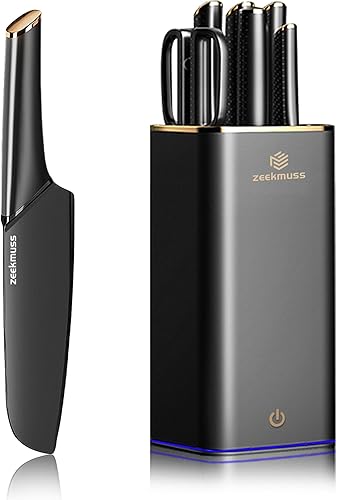 Juego de cuchillos para cocina con bloque, juego de cuchillos de bloque de acero inoxidable de 6 piezas con afilador, tijeras de cocina, soporte