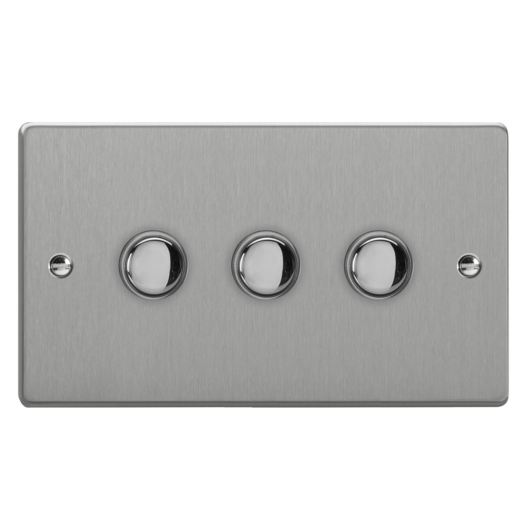 Varilight Brushed Steel 3-Gang 6A 1-Way Push-To-Make Momentary Switch (Twin Plate)