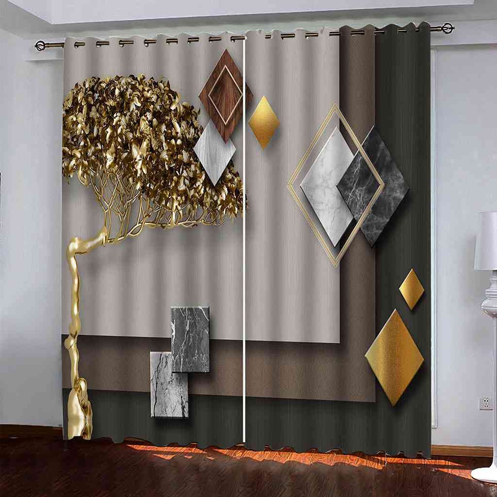 Rideaux occultants enfant arbres dorés 3D pour décorer le salon et la chambre