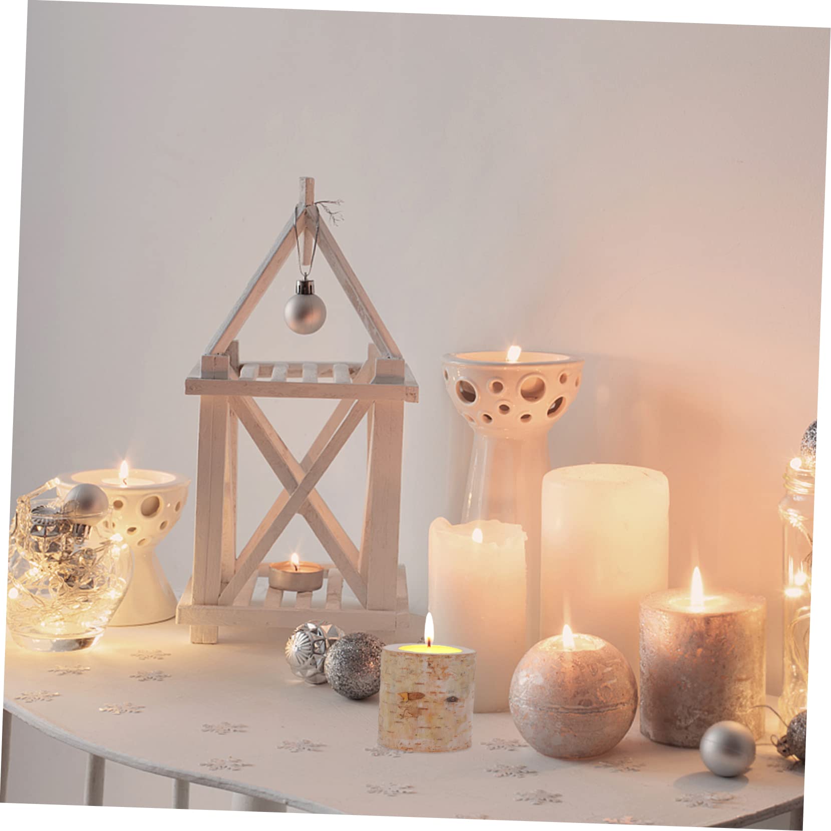 Holz Kerzenständer Deko 10 Stück Beige für Tischdeko | Birkholz, Kreative Form, Elegant und Stilvoll, für Feierlichkeiten und Schreibtischdekoration