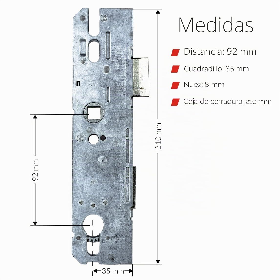 KFV 8250 Cerraduras de reparación para cerraduras de renovación para múltiples bloqueos, caja de cerradura de 8 mm Tuerca 92 mm (dimensiones espina: 35 mm)